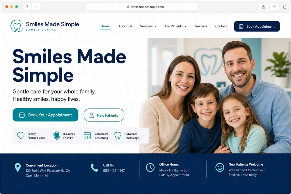 Example Dental small business website headlined Smiles Made Simple